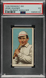 1909-1911 T206 White Border Heinie Wagner Bat On Right Shoulder PSA VG 3