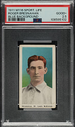 1910-1911 M116 Sporting Life Roger Bresnahan Blue Background PSA GOOD+ 2.5