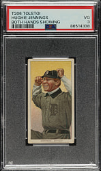1909-1911 T206 White Border Hughie Jennings Both Hands Showing PSA VG 3 - Tolstoi Back