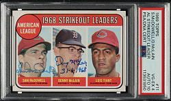 Signed 1969 Topps #11 AL Strikeout Leaders with Sam McDowell and Denny McLain PSA VG-EX 4 with GEM MINT 10 Signatures