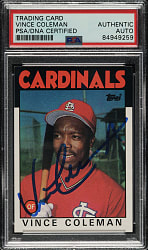 Signed 1986 Topps #370 Vince Coleman - PSA/DNA