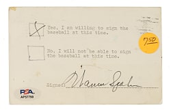 1978 Warren Spahn Cut Signature - PSA/DNA