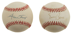 Willie Mays and Ernie Banks Single-Signed Baseball Pair