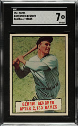1961 Topps #405 Lou Gehrig Baseball Thrills SGC NM 7