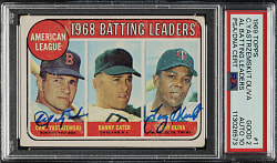Signed 1969 Topps #1 AL Batting Leaders with Carl Yastrzemski and Tony Oliva PSA GOOD 2 with GEM MINT 10 Signatures