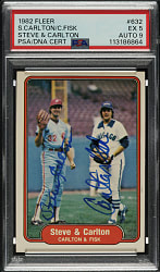 Signed 1982 Fleer #632 Steve Carlton and Carlton Fisk PSA EX 5 with MINT 9 Signatures