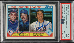 Signed 1983 Topps #702 Home Run Leaders with Reggie Jackson, Gorman Thomas and Dave Kingman PSA NM 7 with GEM MINT 10 Signatures