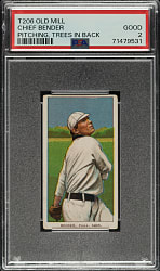 1909-1911 T206 White Border Chief Bender Pitching, Trees in Background PSA GOOD 2 - Old Mill Back