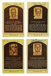 Signed Yellow Hall of Fame Postcard Collection (9) Including Joe DiMaggio and Stan Musial
