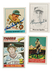 Signed 1977 to 1980 Card and Reprint Collection (12) Including Warren Spahn and Mark Fidrych Rookie