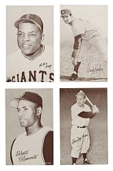 1962 Statistic Back Exhibits Partial Set (24/32) Including Mays, Clemente, and Koufax Plus Four 1963 Statistic Back Exhibits