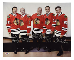 Chicago Blackhawks Hall of Fame Multi-Signed Photograph with Bobby Hull and Tony Esposito - PSA/DNA