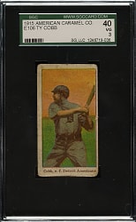 Lot # 8: 1915 E106 American Caramel Ty Cobb with Bat, Facing to Side SGC VG 40