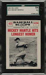 1961 Nu-Card Scoops #422 Mickey Mantle Hits Longest Homer SGC NM 84