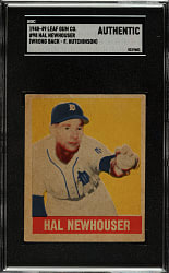 1948-1949 Leaf #98 Hal Newhouser Rookie Short Print SGC Authentic - Wrong Back - #63 Freddy Hutchinson