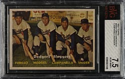 1957 Topps #400 Dodgers' Sluggers with Hodges, Campanella, and Snider BVG NM+ 7.5