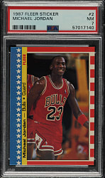 1987-1988 Fleer Basketball Sticker #2 Michael Jordan PSA NM 7