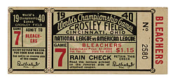 1940 Cincinnati Reds (vs. Detroit Tigers) World Series Game 7 Ticket Stub