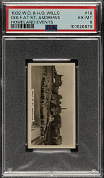 1932 W. D. & H. O. Wills Homeland Events #16 Golf at St. Andrews Featuring Bobby Jones PSA EX-MT 6