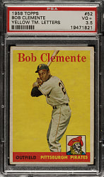 1958 Topps #52 Roberto Clemente Yellow Letters PSA VG+ 3.5