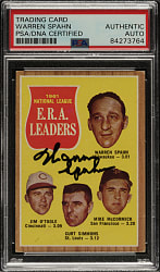 Signed 1962 Topps #56 ERA Leaders with Warren Spahn - PSA/DNA