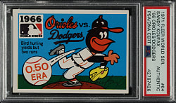 Signed 1971 Fleer World Series #64 Orioles vs. Dodgers with Sandy Koufax - PSA/DNA