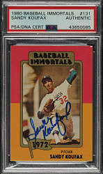 Signed 1980 TCMA "Baseball Immortals" #131 Sandy Koufax - PSA/DNA