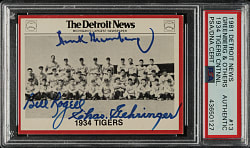 Signed 1981 Detroit News #13 1934 Tigers with Hank Greenberg, Charles Gehringer and Bill Rogell - PSA/DNA