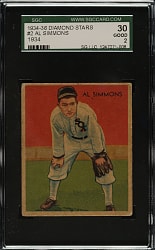 1934-1936 R327 Diamond Stars #2 Al Simmons (1934 Green Back) SGC GOOD 2