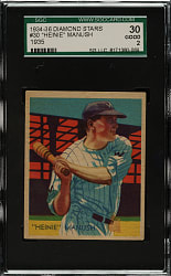 1934-1936 R327 Diamond Stars #30 Heinie Manush "W" on Sleeve (1935 Green Back) SGC GOOD 30