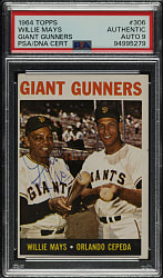 Signed 1964 Topps #306 Giant Gunners with Willie Mays PSA/DNA MINT 9