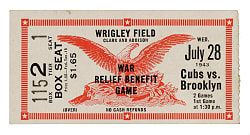 July 28, 1943 Chicago Cubs (vs. Brooklyn Dodgers) Ticket Stub