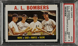 1964 Topps #331 A. L. Bombers with Mantle, Maris, and Kaline PSA NM-MT 8