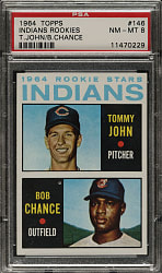 1964 Topps #146 Indians Rookie Stars with Tommy John PSA NM-MT 8