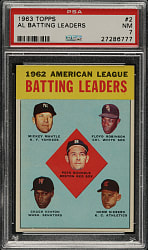 1963 Topps #2 AL Batting Leaders with Mickey Mantle PSA NM 7