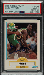 Signed 1990-1991 Fleer Update Basketball #U-92 Gary Payton Rookie PSA MINT 9 with GEM MINT 10 Signature