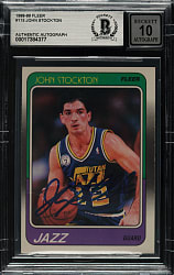 Signed 1988-1989 Fleer Basketball #115 John Stockton Rookie Beckett GEM MINT 10 Signature