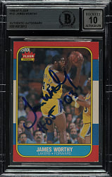 Signed 1986-1987 Fleer Basketball #131 James Worthy Rookie Beckett GEM MINT 10 Signature