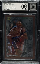 Signed 1996-1997 Topps Finest Basketball #69 Allen Iverson Rookie Beckett GEM MINT 10 Signature