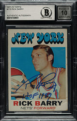 Signed 1971-1972 Topps Basketball #170 Rick Barry Rookie Beckett GEM MINT 10