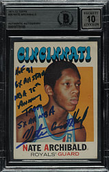 Signed 1971-1972 Topps Basketball #29 Nate Archibald Rookie Beckett GEM MINT 10