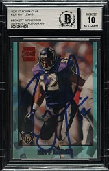 Signed 1996 Topps Stadium Club Football #164 Ray Lewis Rookie Beckett GEM MINT 10