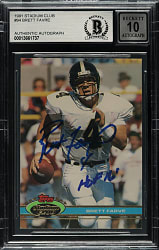 Signed 1991 Topps Stadium Club Football #94 Brett Farve Rookie Beckett GEM MINT 10