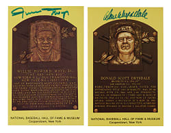 Willie Mays and Don Drysdale Signed Yellow Hall of Fame Postcard Pair