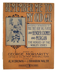 1912 "Remember Me To My Old Gal" Sheet Music with Chief Bender