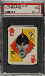 1951 Topps Red Back #30 Warren Spahn PSA MINT 9
