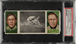 1912 T202 Hassan Triple Folder "Evers Makes A Safe Slide" Joe Tinker/Frank Chance PSA VG-EX 4