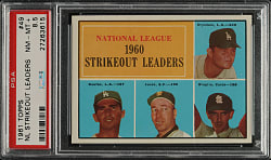 1961 Topps #49 NL Strikeout Leaders with Sandy Koufax and Don Drysdale PSA NM-MT+ 8.5