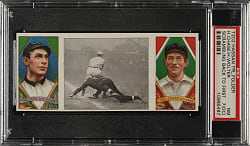 1912 T202 Hassan Triple Folder "Scrambling Back To First" Hal Chase/Wolter PSA NM 7 (OC)