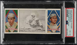 1912 T202 Hassan Triple Folder "Chase Safe At Third" Frank "Home Run" Baker/Barry PSA VG-EX 4